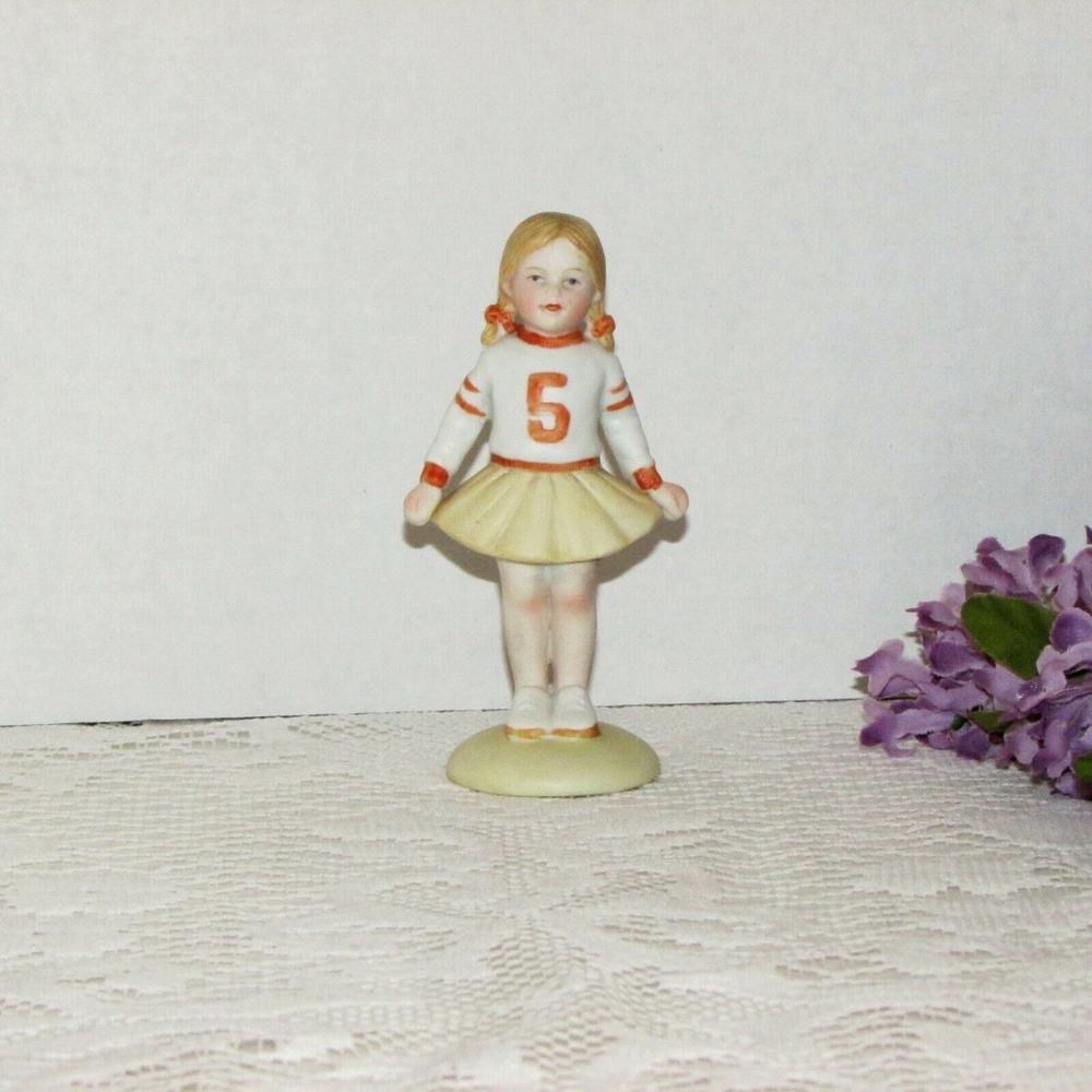ENESCO Growing Up Girls Figurine Age 5 Blonde Girl Vintage 1983 Yellow Outfit